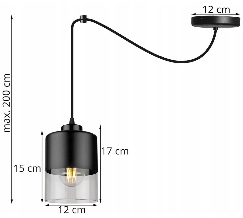 Závesné svietidlo ROMA SPIDER, 1x čierne/transparentné sklenené tienidlo