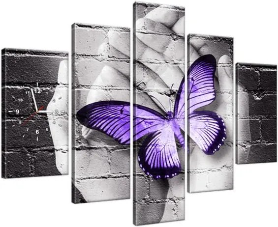 Obraz s hodinami Fialový motýľ na dlaniach 150x105cm ZP2389A_5H