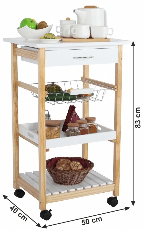 Servírovací stolík na kolieskach Rapid - biela / prírodná