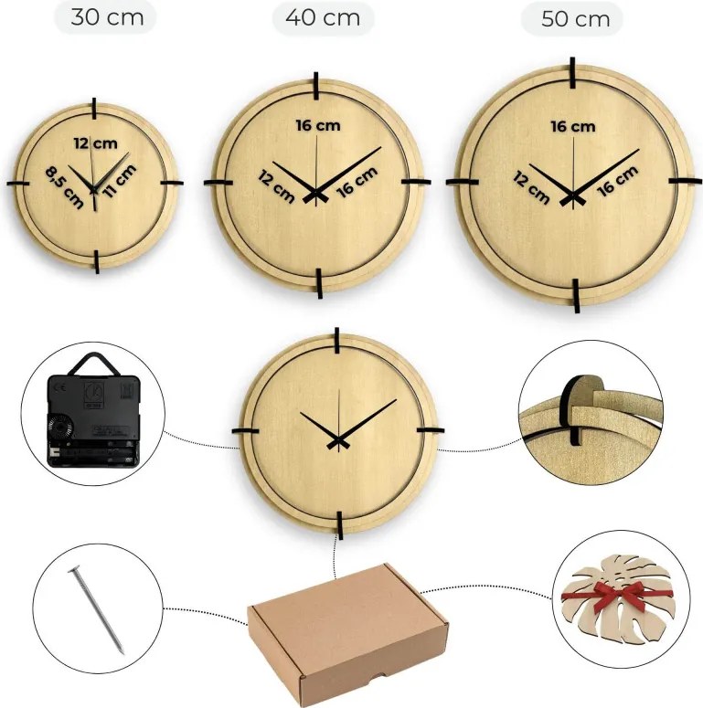 Drevené nástenné hodiny s 3D číslami | Moderný dizajn do interiéru | SENTOP HDF0601-MAPLE