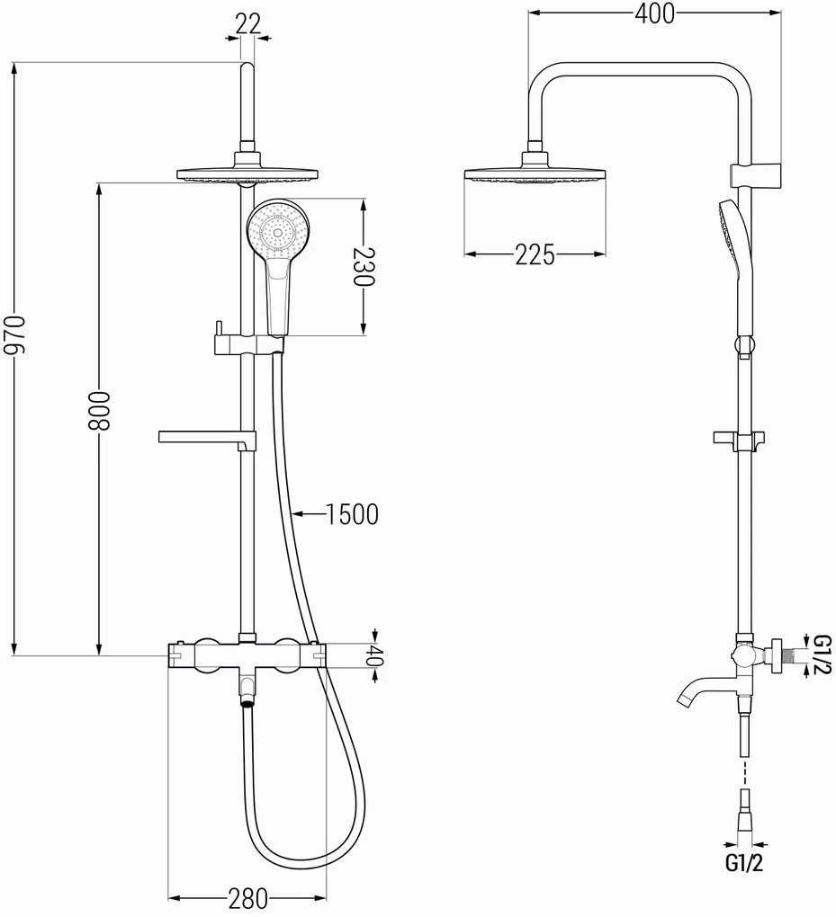 Mexen KX05 sprchový set s termostatickou vaňovou batériou Kai, biela, 779000591-20