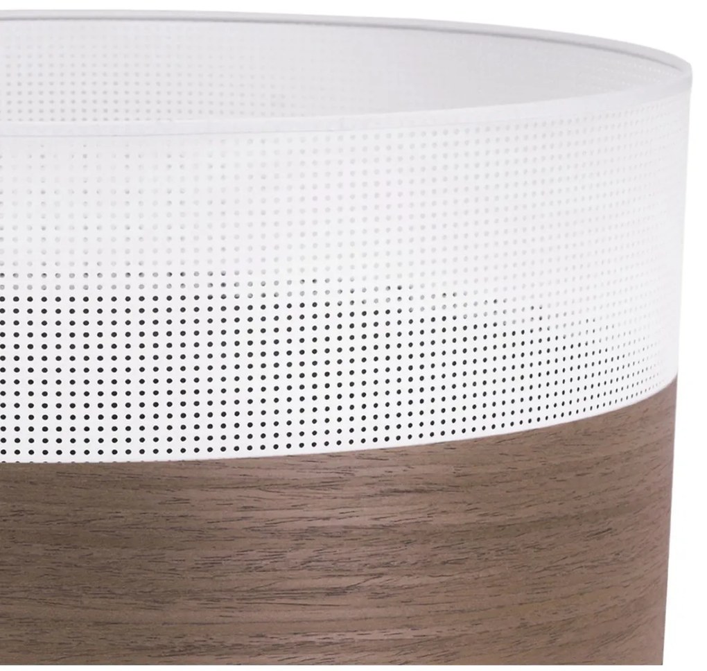 Závesné svietidlo Wood, 1x hnedá orechová dýha/biele PVC tienidlo, (fi 30cm)