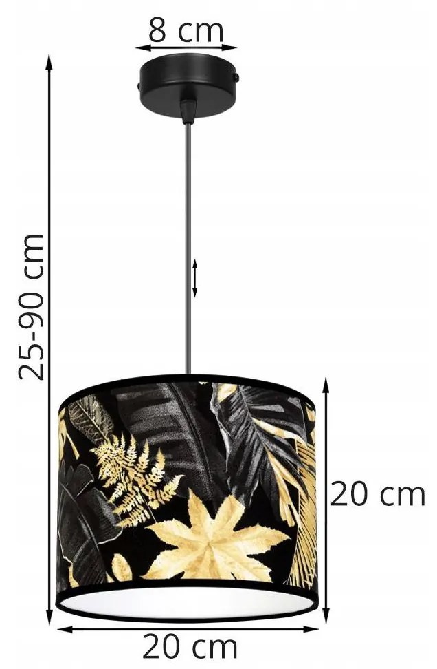 Závesné svietidlo GOLD FLOWERS, 1x čierne textilné tienidlo s kvetinovým vzorom