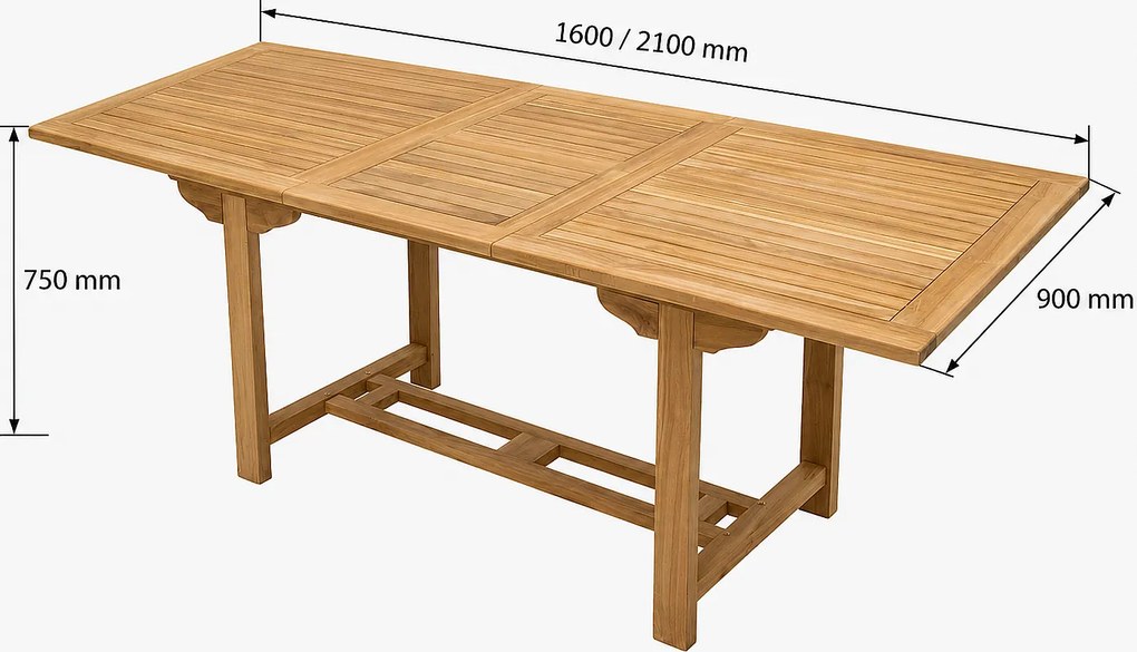 DEOKORK Záhradný obdĺžnikový stôl MONTANA 160/210 x 90 cm (teak)