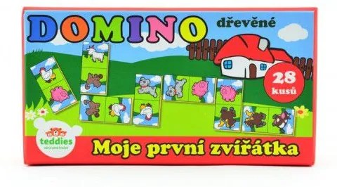 Domino Moje první zvířátka dřevo společenská hra 28ks v krabičce 17x9x3,5cm MPZ