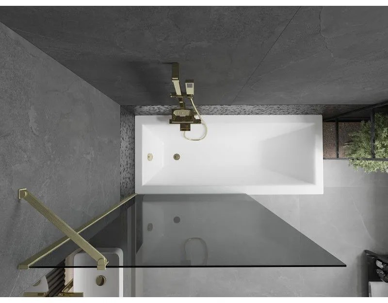 Mexen Next, 1-krídlová vaňová zástena 100 x 150 cm, 6mm šedé sklo, zlatá matná, 895-100-000-00-40-55