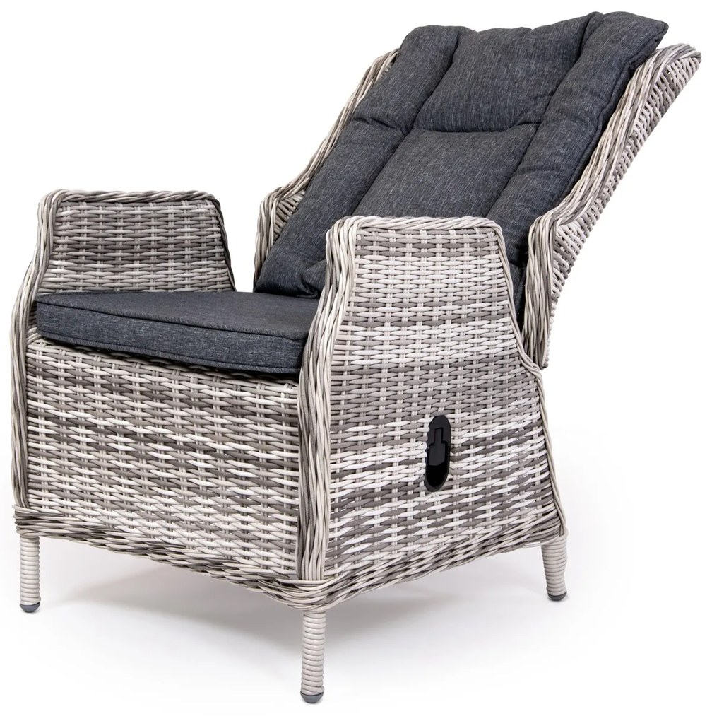 Ratanové polohovateľné kreslo KINGSMAN svetlo-sivé s tmavosivou poduškou