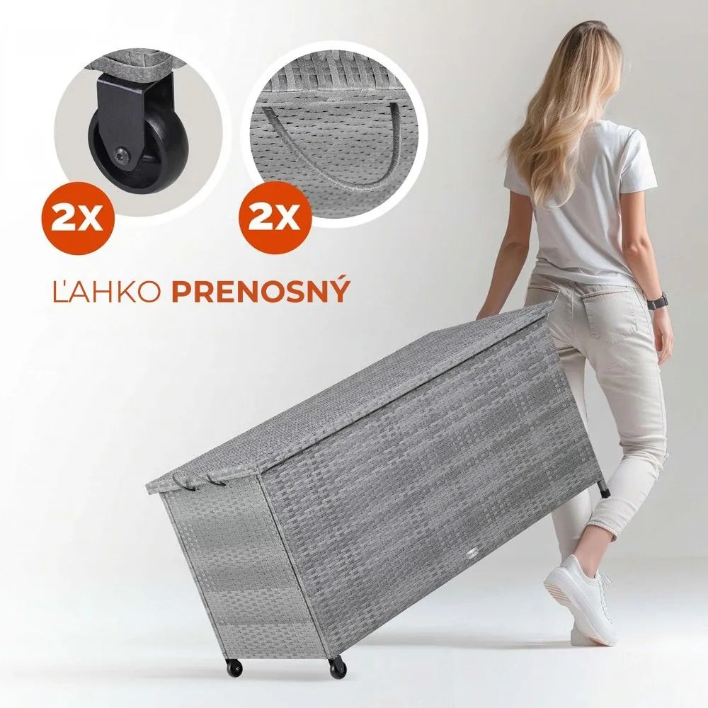 Polyratanový úložný box RICCO, 270L, 117x53x60cm, šedá Casaria