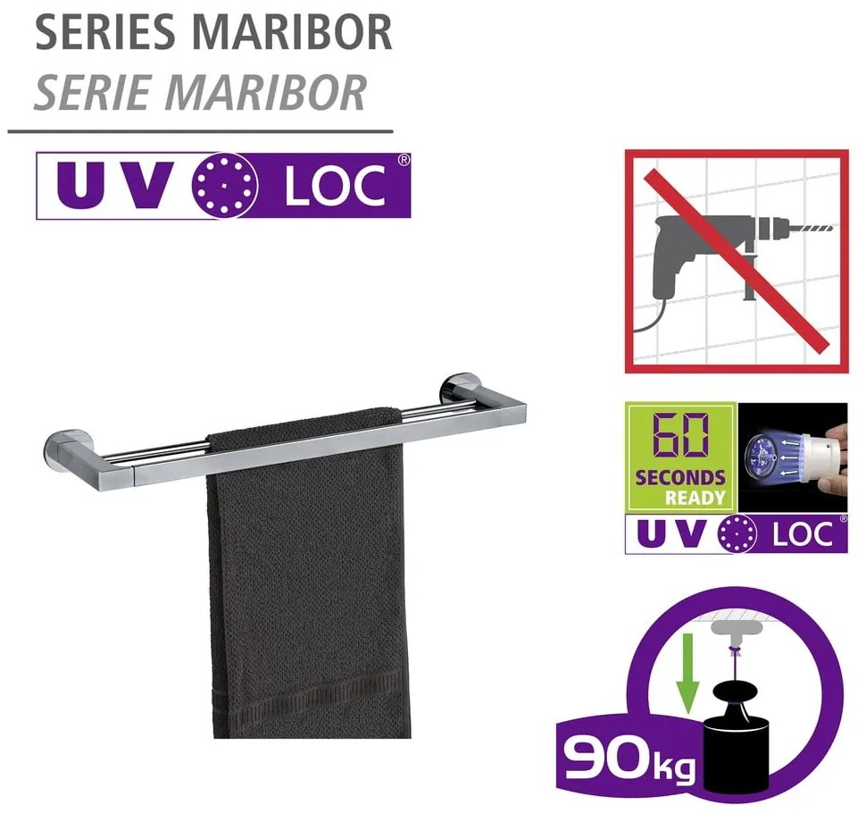 Samodržiaci držiak na uteráky z nehrdzavejúcej ocele v lesklo striebornej farbe Maribor – Wenko