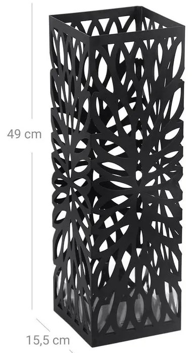 Kovový stojan na dáždniky FLORE, 15,5x15,5x49cm, čierna SongmicsHome