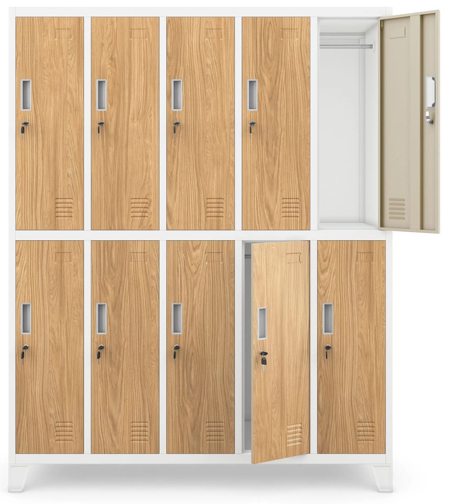10-dverová šatňová skrinka na oblečenie, biela/zlatý dub, 1360x1720x450 mm: BARTEK Eco Design