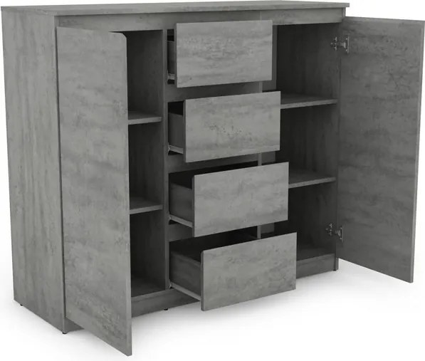 Široká komoda so 4 zásuvkami Carlos, šedý betón, 120 cm