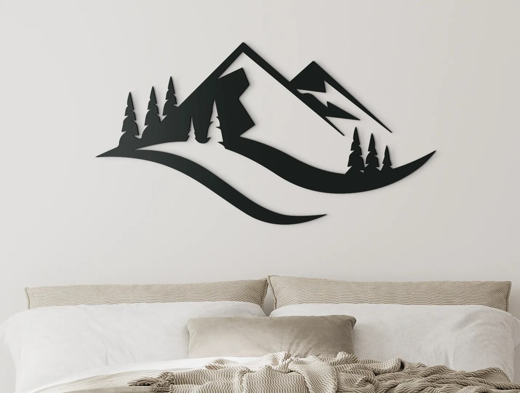 drevko Minimalistický obraz Hory a les Rozmer obrazu: 35 x 65 cm, Farba dekorácie: Čierna