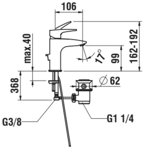 LAUFEN HF500701100000 - Umyvadlová batéria + výpusť s prepadom LAURIN 16,2 cm