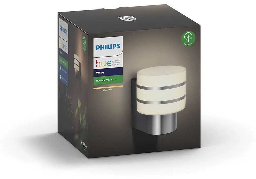 PHILIPS HUE Vonkajšie nástenné LED inteligentné osvetlenie HUE TUAR, 9,5 W, teplá biela, okrúhle, chrómované, IP