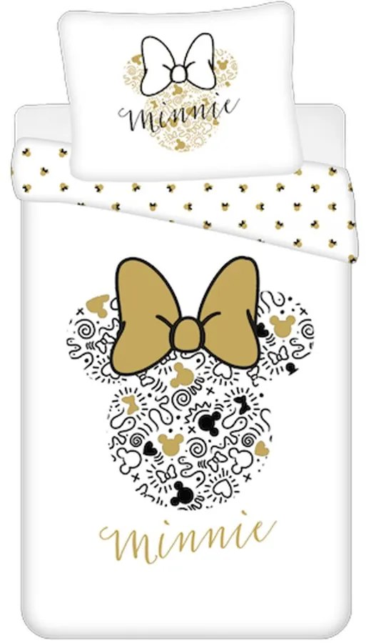 Bavlnené posteľné obliečky Minnie Mouse so zlatou potlačou - 100% bavlna - 70 x 90 cm + 140 x 200 cm