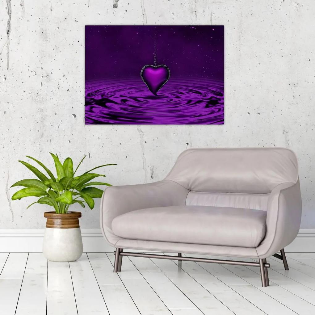 Sklenený obraz fialového srdca (70x50 cm)