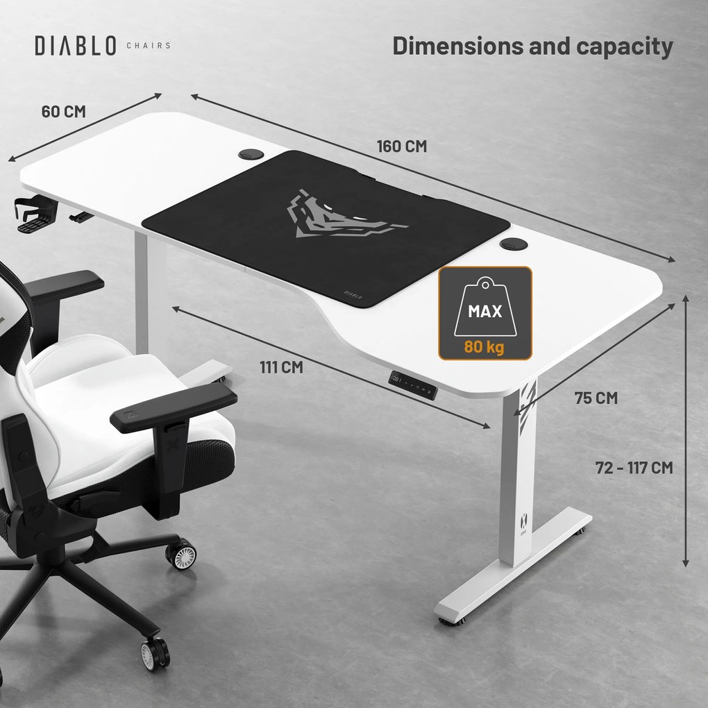 Výškovo Nastaviteľný Stôl Diablo X-Tensio 1600 Biely