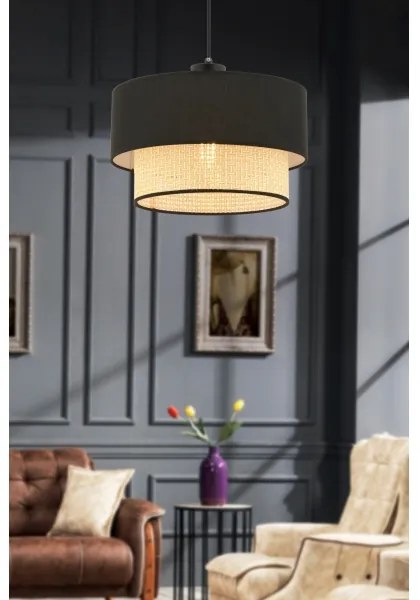 Luster na lanku ECHO 1xE27/60W/230V čierna/béžová