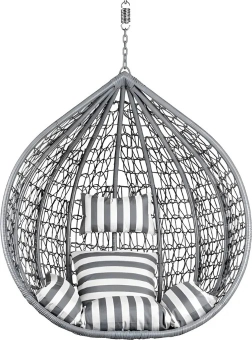 Sivé závesné kreslo KOKON bez stojanu, bielo-sivý vankúš