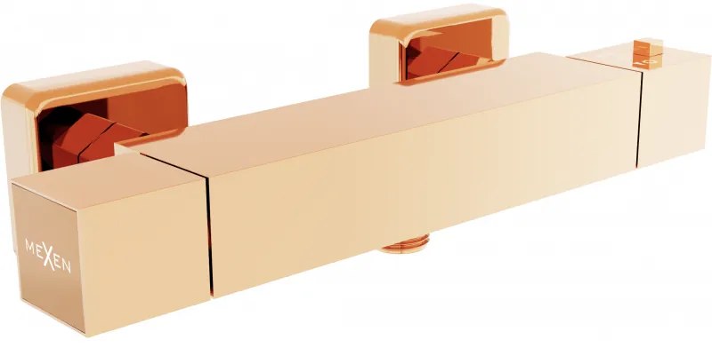 Mexen Cube, termostatická sprchová batéria so spodným 1/2" pripojením sprchy, ružové zlato, 77200-60