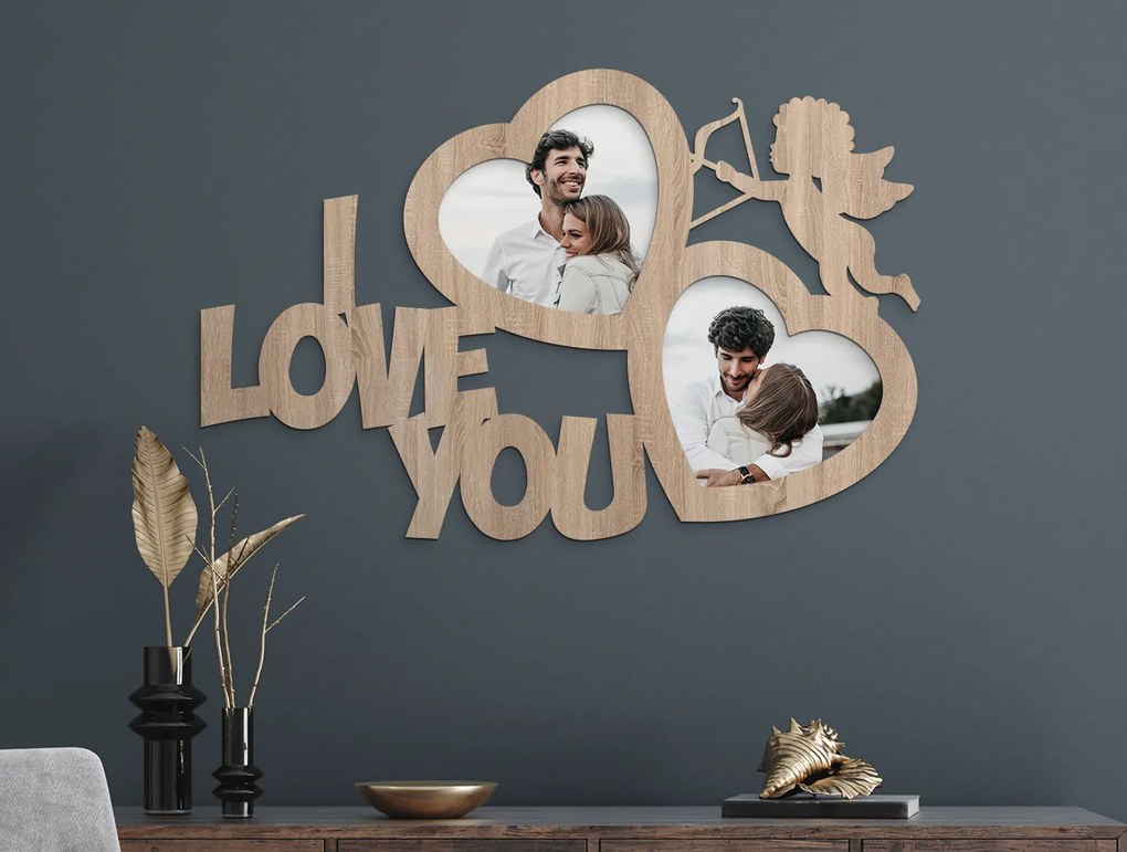 drevko Fotorámik na stenu I love you Farba dekorácie: Čierna