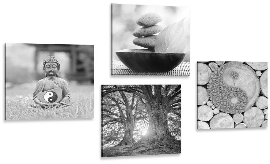 Set obrazov v čiernobielom štýle Feng Shui Varianta: 4x 40x40