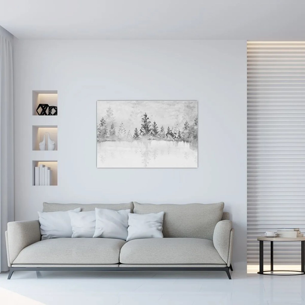 Obraz - Jelene pri jazere (90x60 cm)