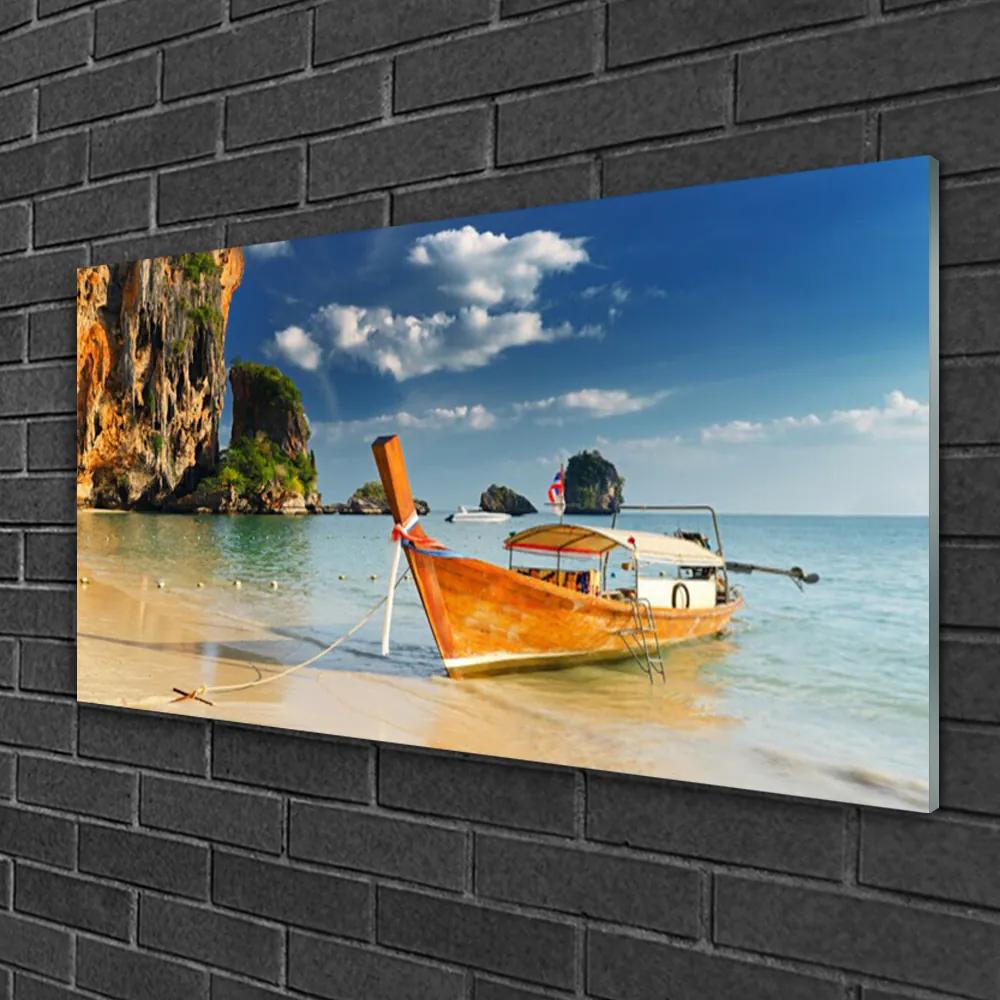 Obraz na skle Loďka more príroda 120x60 cm