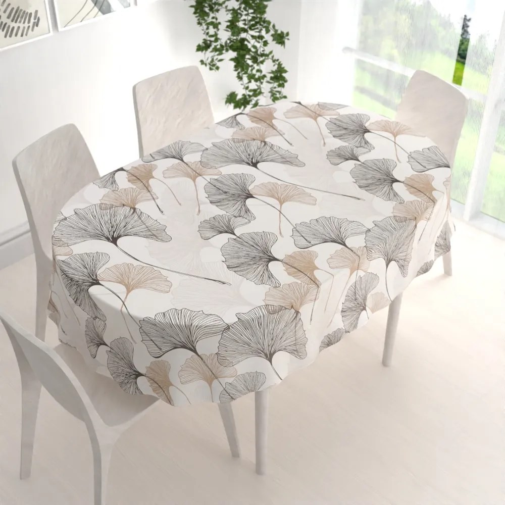 Biante Bavlnený oválny obrus Sandra SA-411 Hnedé Ginkgo listy na bielom 50x100 cm