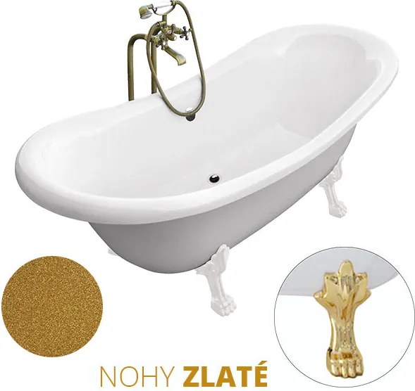 Besco Voľne stojaca vaňa zo sanitárneho kompozitu Amelia Glam Z 190x77 s prepadom BESCO-Typ výpuste: Click-Clack s prepadom, chróm, BESCO-Nôžky: Chróm