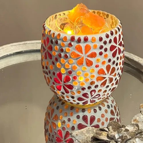 Mozaiková lampa LED - svietnik kameň Karneol KEG KVETY ZOE