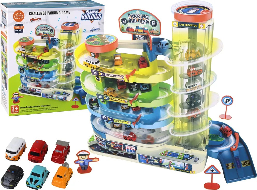 LEAN Toys Interaktívne viacpodlažné parkovisko pre autíčka svetlá a zvuky