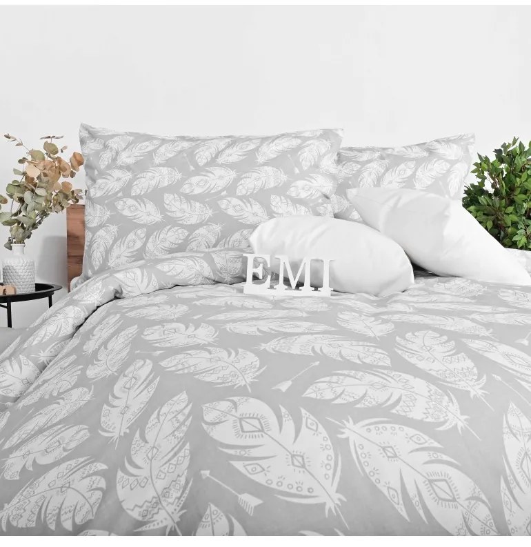 Obliečky bavlnené Linyi sivé EMI, Predĺžený set jednolôžko obsahuje 1x 140x220 + 1x 70x90