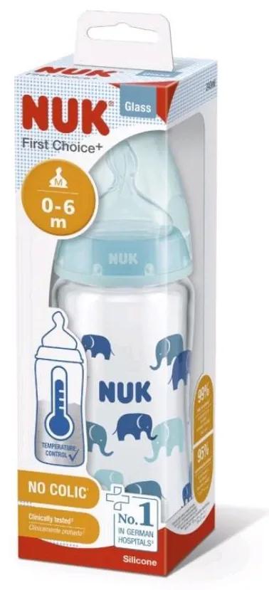 Sklenená dojčenská fľaša NUK First Choice s kontrolou teploty 240 ml modrá