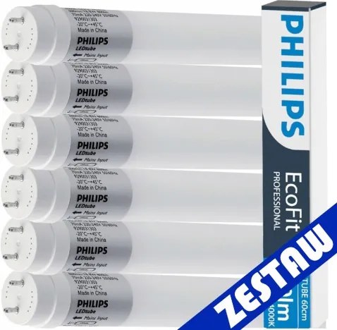 SADA 6x Philips LED trubica 60cm 9W 900lm 4000K 20 000h T8 EcoFit