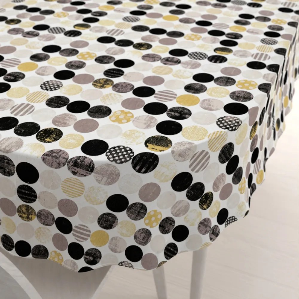 Biante Dekoračný oválny obrus Leona LN-058 Zlaté a čierne guličky na bielom 100x140 cm