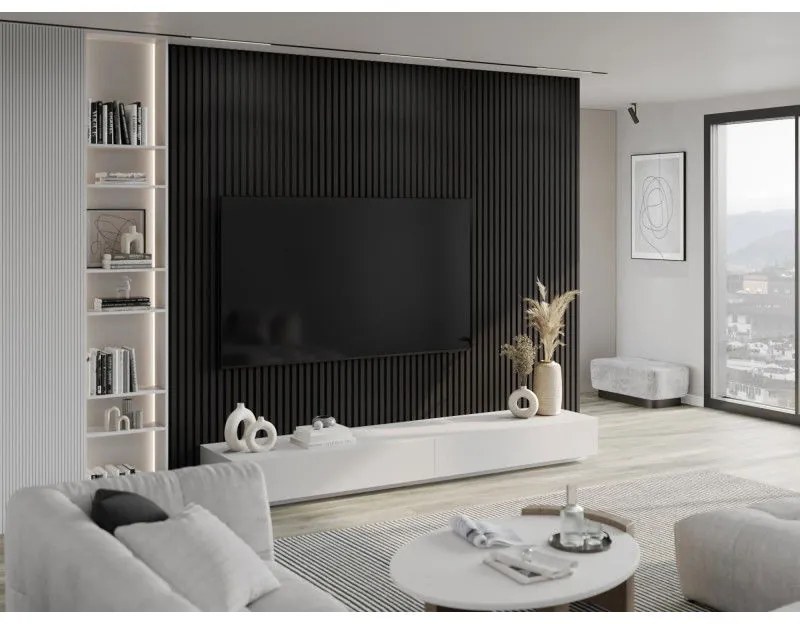 Mexen Lam-F, akustické stenové lamely 275 × 30 cm, plstený podklad 8 mm, technická dyha, eben čierny, S105-275307-3015-023