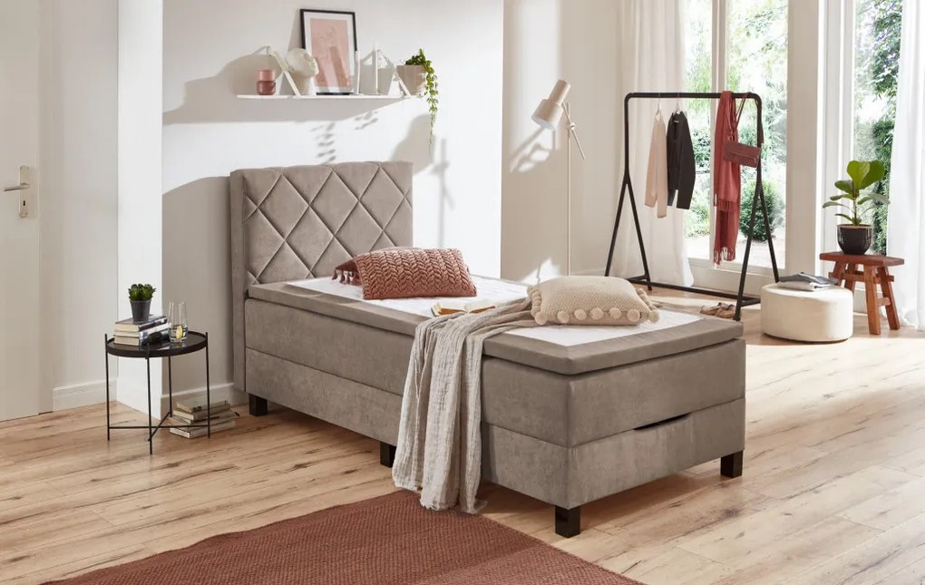 Posteľ Jeff 100x200 cm, svetlohnedá látka