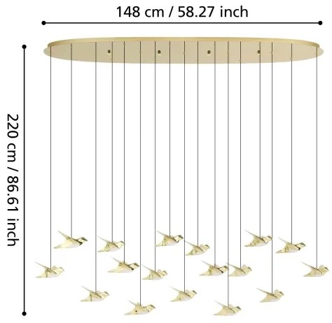 Eglo 390399 - LED Stmievateľný luster na lanku PARATEBUENO 17xLED/3W/230V zlatá