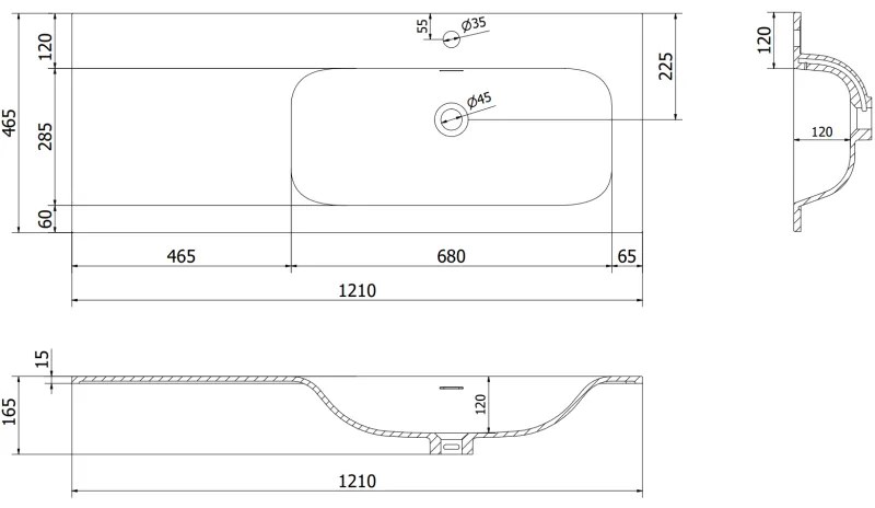 Mexen Rivel, kúpeľňová skrinka 120 cm s pravým umývadlom Vela, 2S, 1D, drážkovaná, šedá/biela matná, 91A23-12047-3-BBFFF62-W23P01