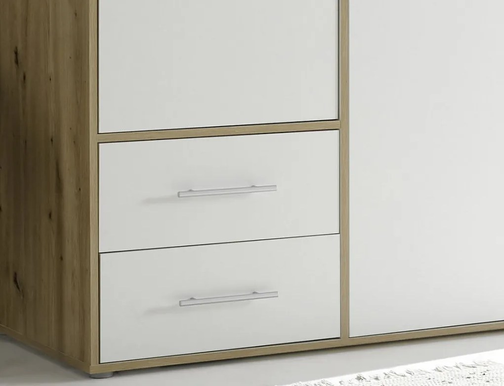 Šatníková skriňa Valencia,155 cm, dub artisan/biela