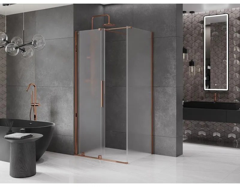 Mexen Velar, sprchový kút s posuvnými dverami 130 x 90 cm, 8mm sklo námraza, ružové zlato, 871-130-090-31-55