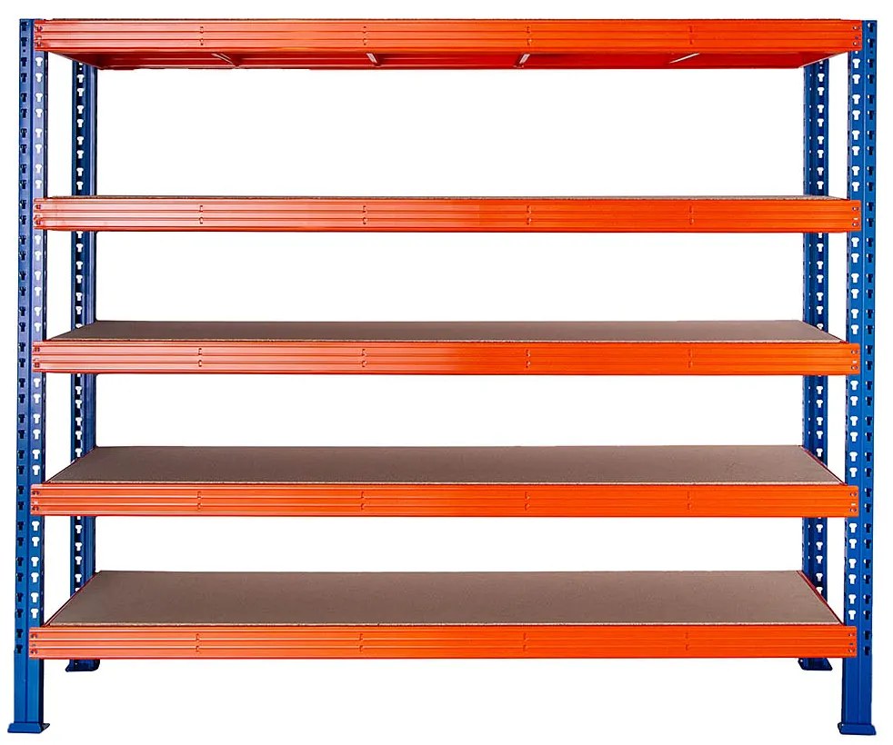 Trestles Nekonečný priemyselný regál 1800x2400x600, 5 políc Farba: oranžová a modrá