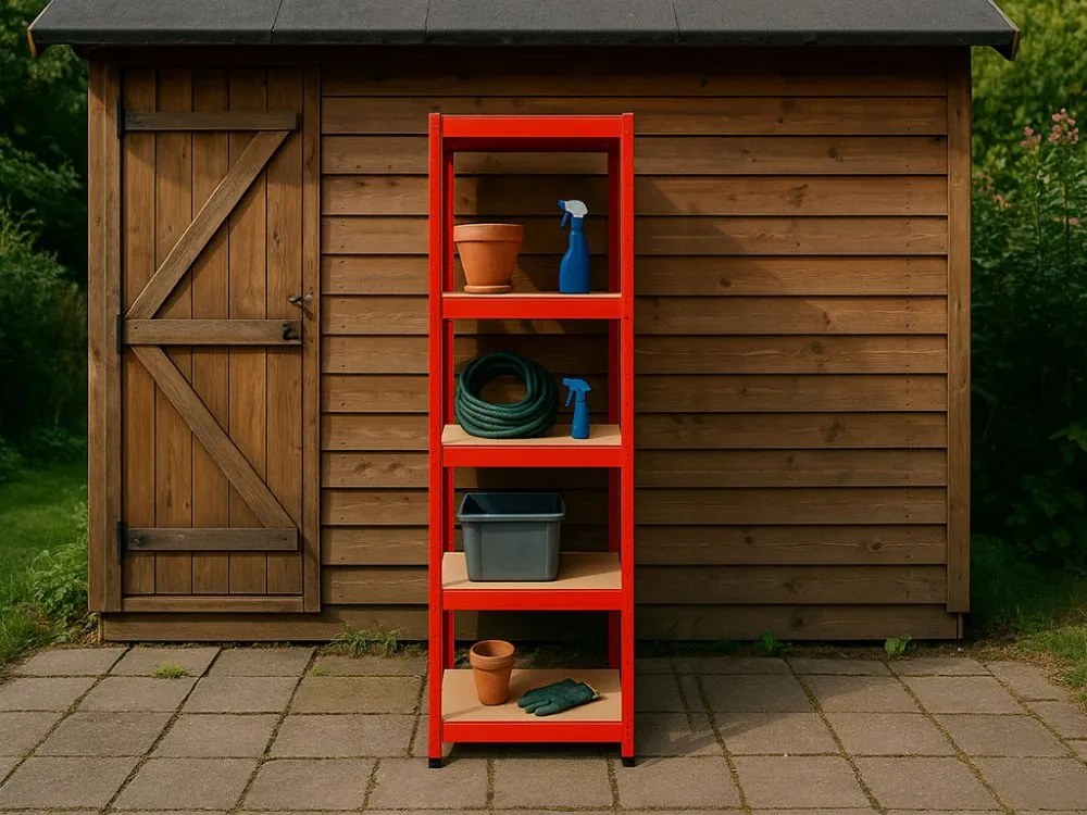 Regál 180x40x40 cm lakovaný 5-policový, nosnosť 875 kg - červený - 2ks