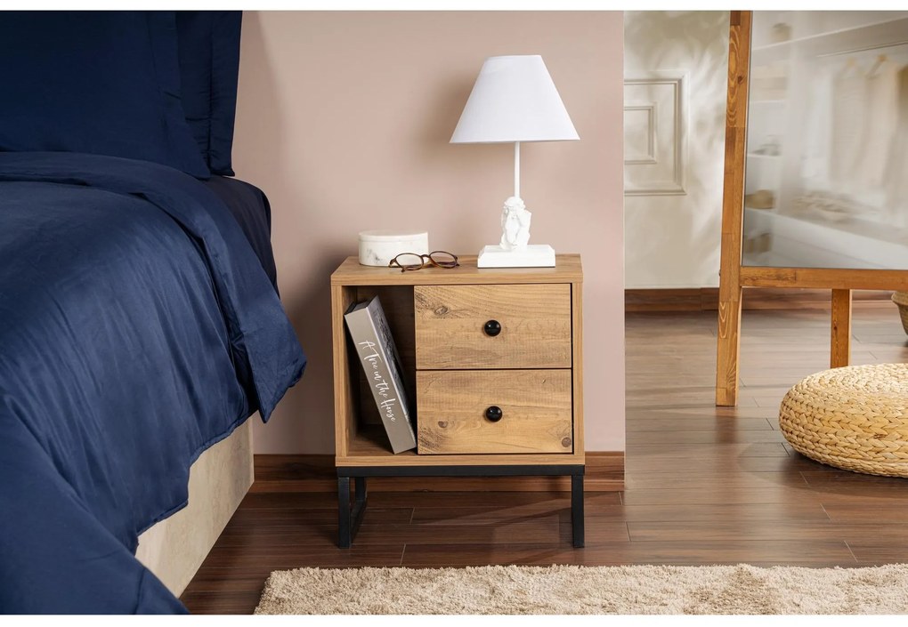 Nočný stolík Glimarolla (borovica atlantická + čierna). Akcia -29%. Vlastná spoľahlivá doprava až k Vám domov. 1106610