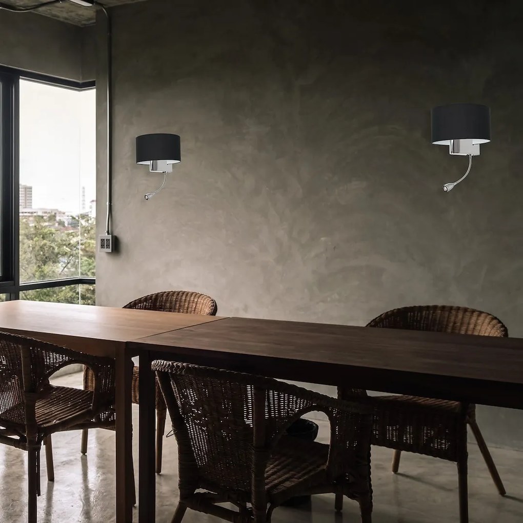 EUlight Nástenné svietidlo Napoli, 1x čierne textilné tienidlo + 1xLED 1w, ch