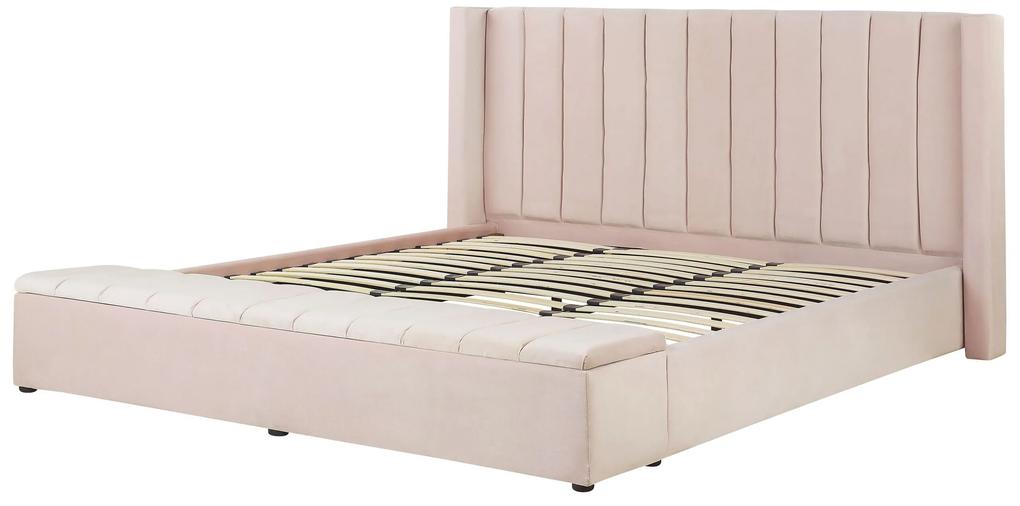 Zamatová posteľ s úložným priestorom 180 x 200 cm pastelová ružová NOYERS Beliani