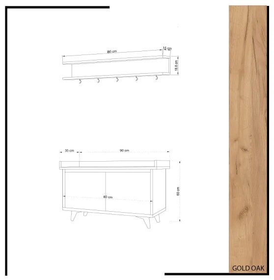 Nástenný vešiak ARASSO 18,8x80 cm + skrinka na topánky 60x90 biela/hnedá
