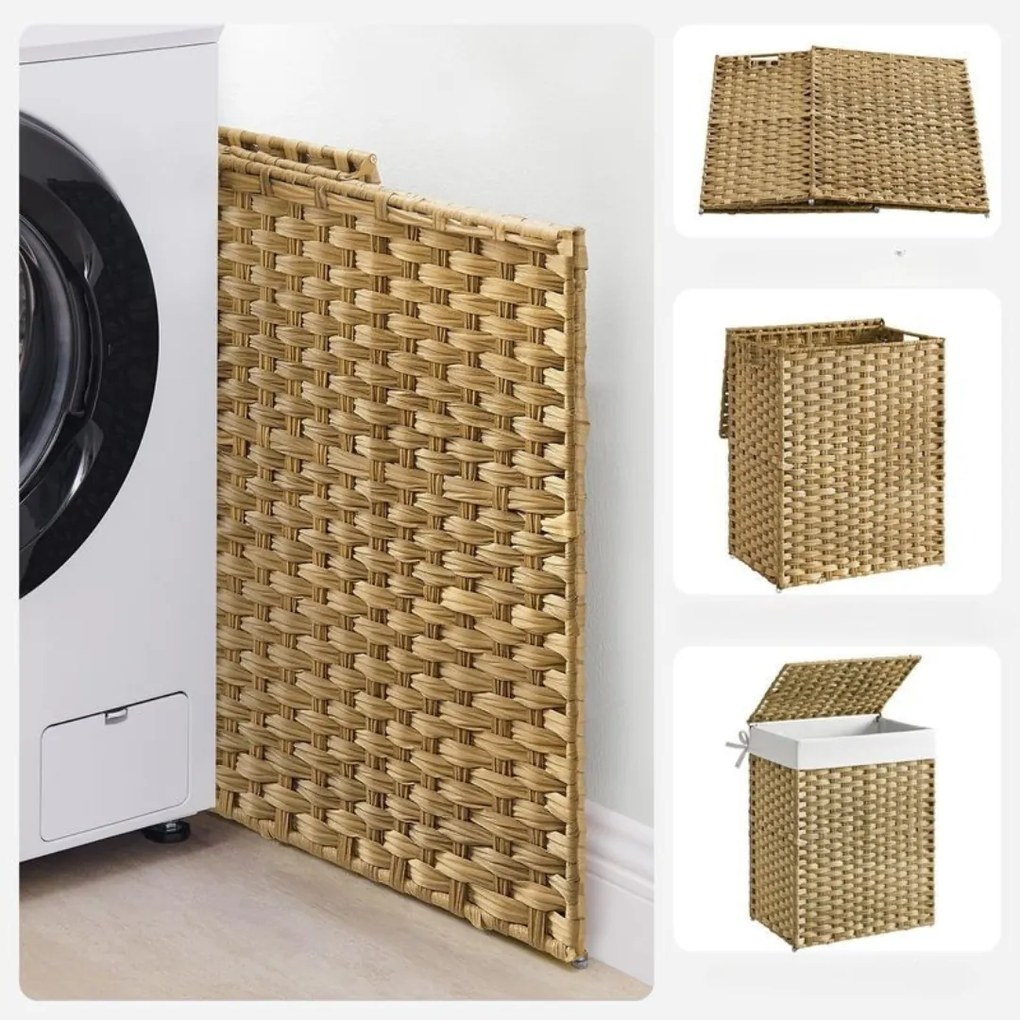 Kôš na bielizeň z umelého ratanu AVA, 90l, prírodná hnedá SongmicsHome